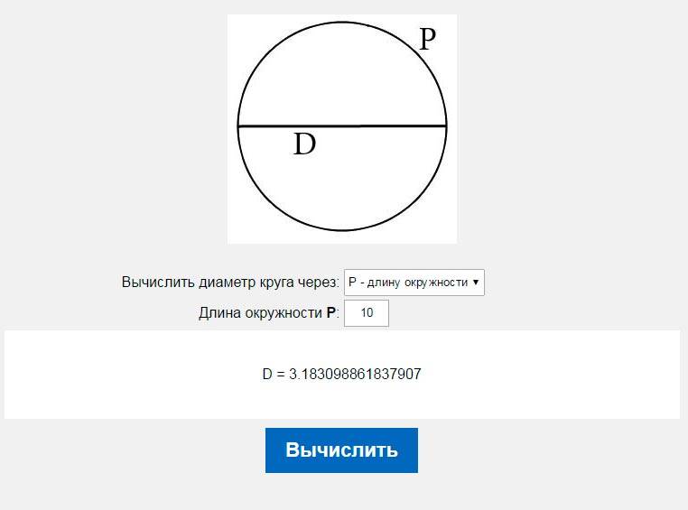 Диаметр круга через длину