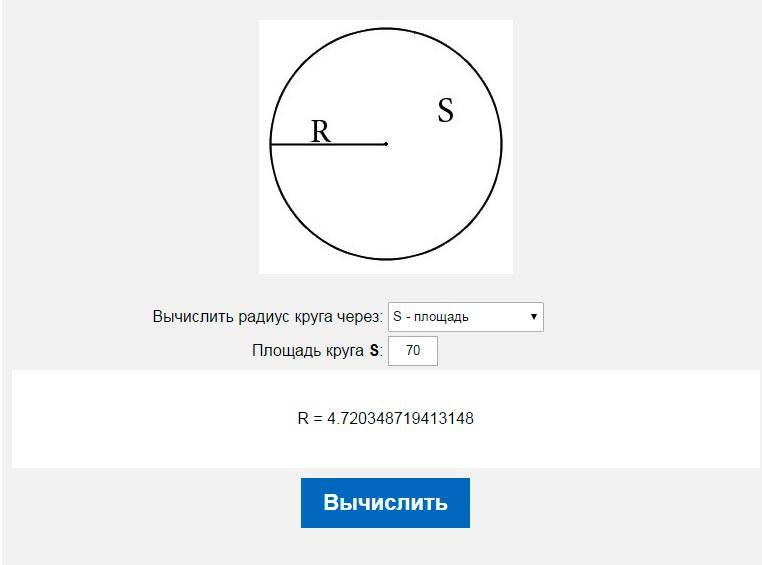 Радиус через площадь