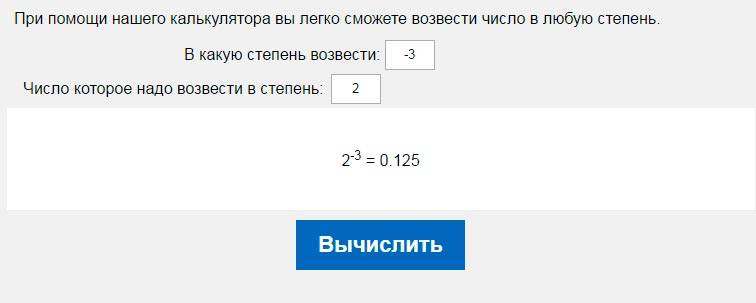 Возведение числа в отрицательную степень