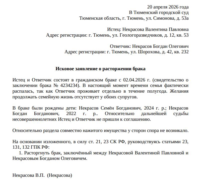 Пример: Исковое заявление